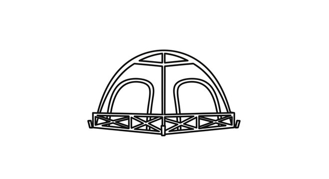 Minimalist outdoor glamping tent icon line art illustration with a structured base design