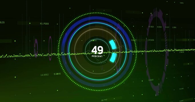 Displaying central HUD on dark green dashboard, with concentric ring and 49 PERCENT label