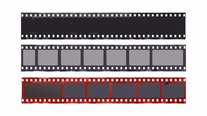 Obraz premium Three strips of photographic film with varying borders and frame counts