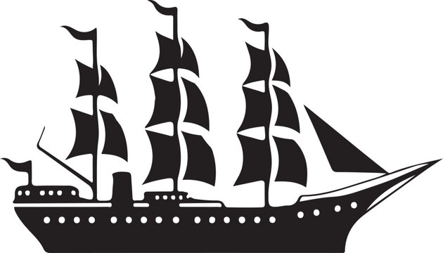 Historical sailing ship with multiple masts and billowing sails Vector, illustration