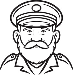 Obraz premium Hand Drawn Elderly Police Officer Man Black and White Illustration in Minimal Line Art Style Design