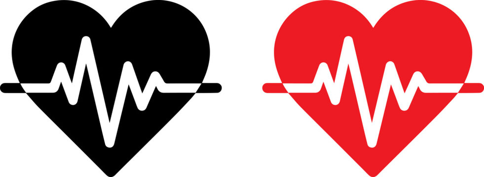 Contrast of health and medical heart symbols with heartbeat lines