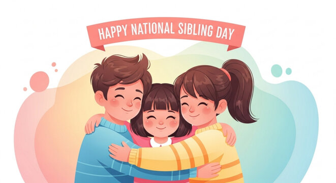 Happy national sibling day siblings hugging family love brother and sisters together
