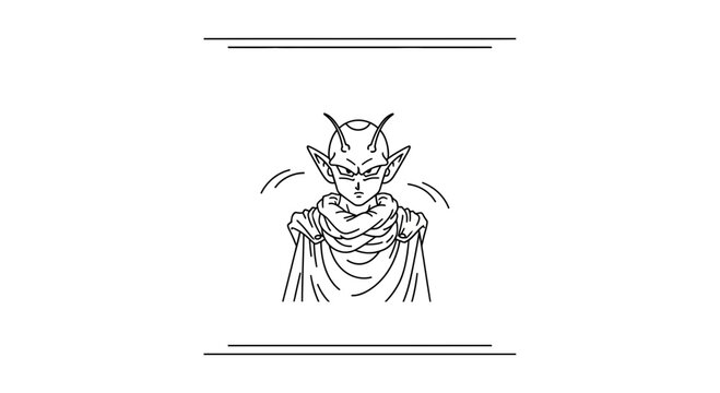 Minimalist line art illustration of a powerful horned fantasy character with a stern gaze and