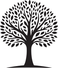 Obraz premium A majestic black and white tree illustration with intricate leaf details and a sturdy trunk Vector, illustration