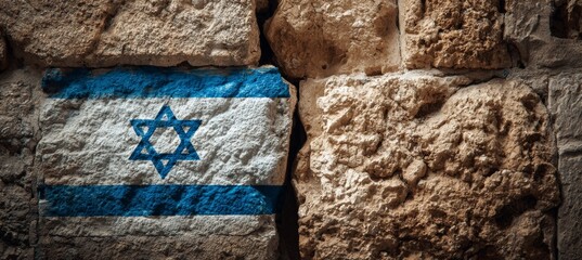 Israel flag painted on rock wall. Generative AI technology.   © Hero Design