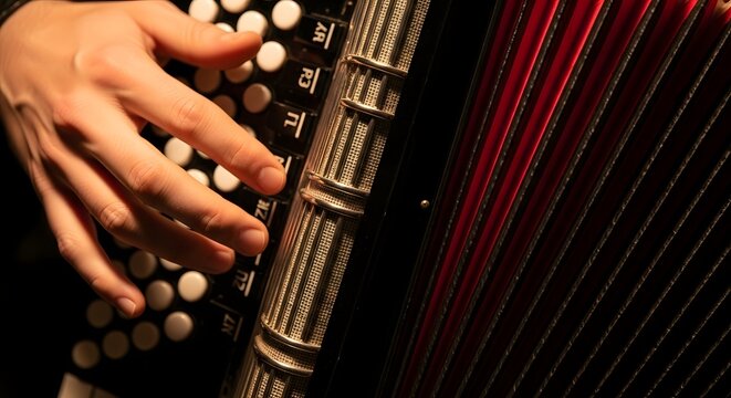 Close Up Hand Playing Button Accordion