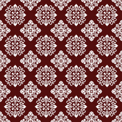 Fototapeta premium Elegant Red Damask Seamless Pattern Classic Floral Ornament Background for Luxury Textile and Wallpaper Design 