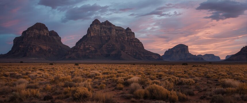 Wide open canyon terrain with three mountain shapes reflecting native rondavel homesteads