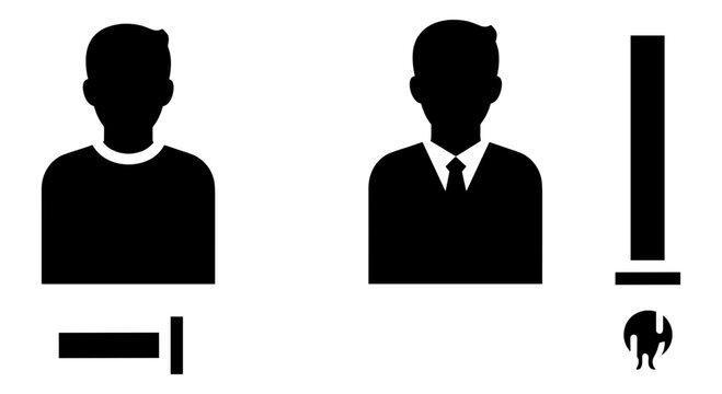 Black silhouette icons, business people, user profiles, simple graphics