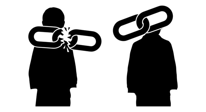 Broken link, chain, freedom, business people vector icons