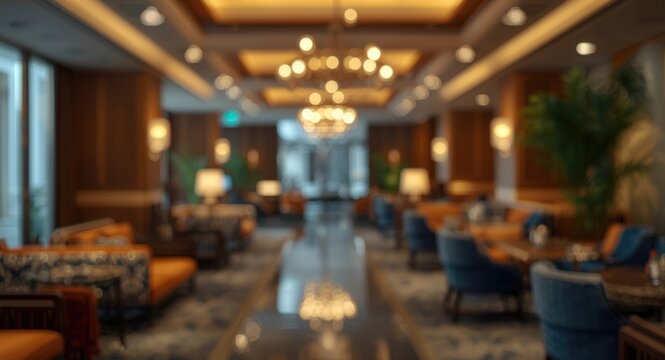 Cinematic bokeh blur in a luxury hotel lounge setting for design background