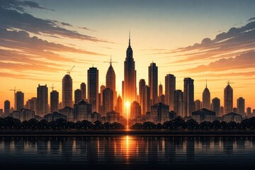 Fototapeta premium Stylized linear composition of an urban skyline silhouette