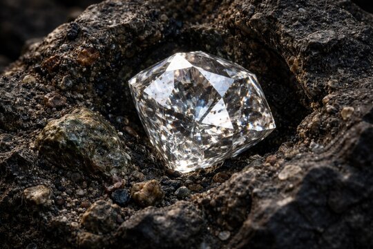 Natural diamond embedded in volcanic kimberlite rock