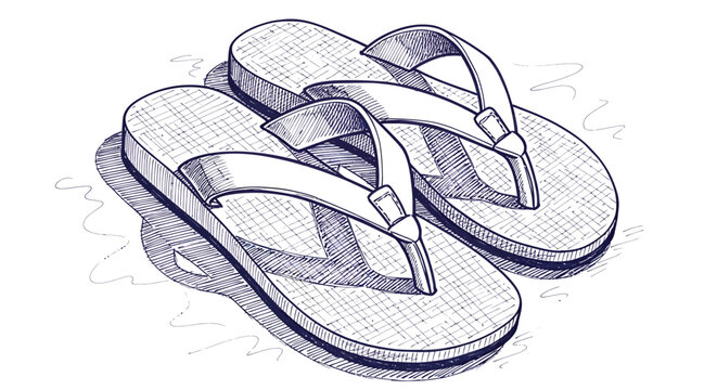 Beach summer vacation naive outline sketch vector illustration of flip flops