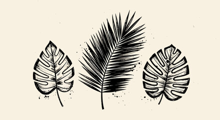 Beach summer vacation naive outline sketch vector illustration of palm and tropical leaves © Crushin
