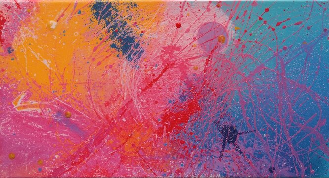 Vivid acrylic and oil smear patterns on textured canvas with gel printing monotype