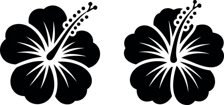 Hibiscus flower silhouette set with tropical floral design in minimalist black vector style
