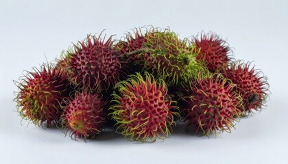 Fototapeta premium Fresh Exotic Rambutan Fruits Stacked on White Background