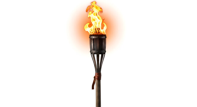 Tiki torch with bright orange flame.