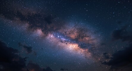 Obraz premium Wide angle cosmos scene with twinkling stars clouds and vibrant space clouds