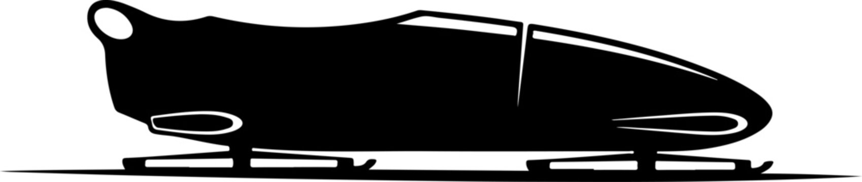 Bobsleigh, winter sports, athletic racing sled, vector silhouette, black and white