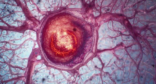 Microscopic study highlighting a benign pituitary adenoma at the brain base gland