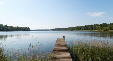 Obraz premium Soothing Lake Scene with a Traditional Wood Dock