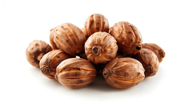 Khalas date palm fruit group isolated on bright white background