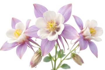 Obraz premium close up of aquilegia blossoms isolated on a pure white backdrop