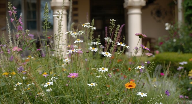 Graceful wild flowers by the courtyard outer border