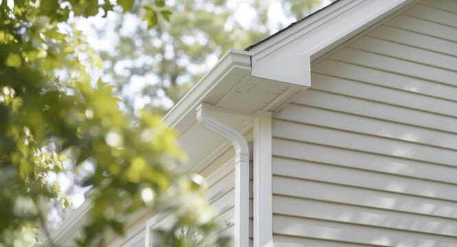 White soffit and fascia complementing gutter guard on vinyl horizontal siding