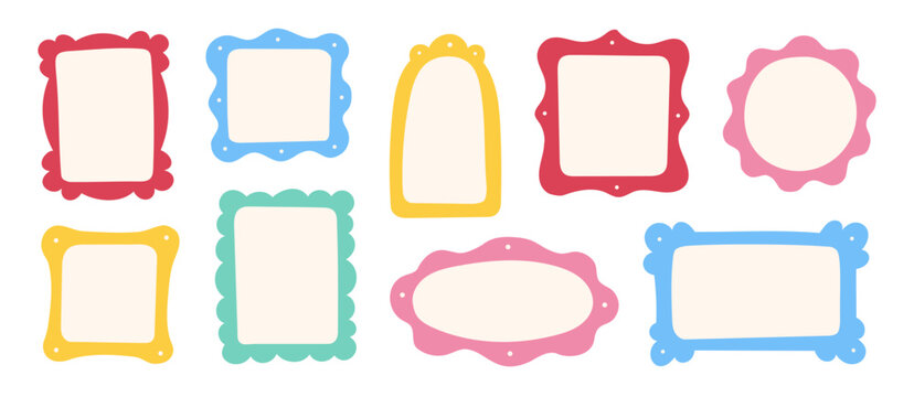 Doodle frame border hand drawn cute set. Fun doodle frame border square, rectangle line photo picture shapes. Cute cartoon children kids squiggly scrapbook stamp simple card. Vector illustration