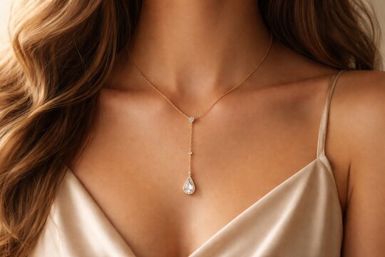 Elegant gold necklace adorning youthful neckline with stylish charm