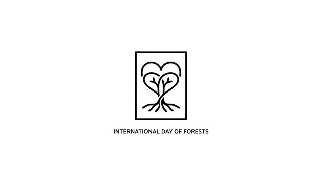 International Day of Forests logo with intertwined heart-shaped trees inside a rectangle