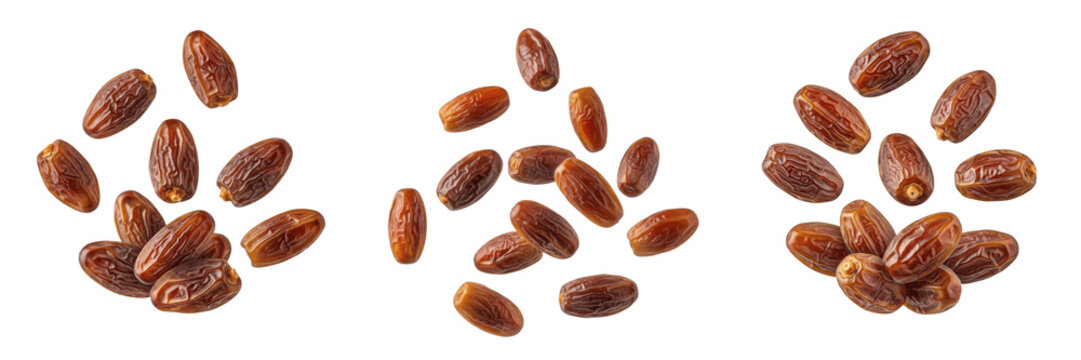 Heaps of dried dates fruit isolated on white background