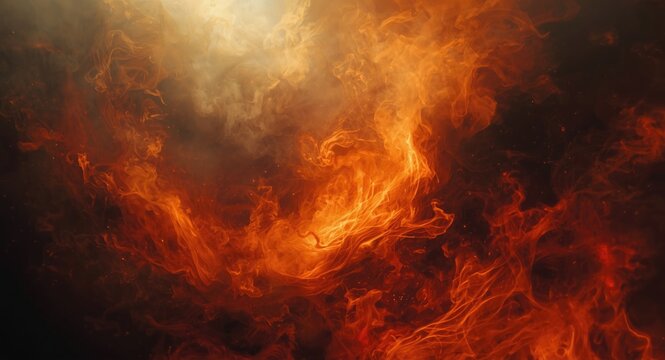 Surreal depiction of souls flowing through fiery hellfire with smoky haze