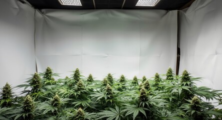Fototapeta premium White backdrop illustrating therapeutic marijuana ruderalis cultivation