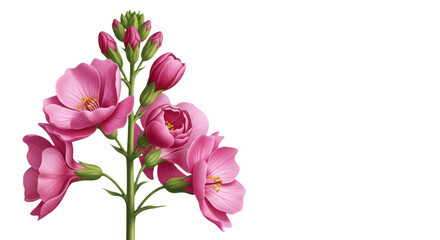Fototapeta premium Pink flowers on transparent background with green stems and buds