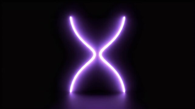 Dynamic purple neon lines transform from a glowing rectangle into a sleek hourglass shape, then back, creating a mesmerizing abstract digital animation on a dark background.