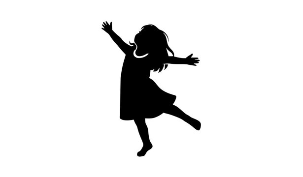 Playful dancing girl silhouette vector illustration isolated on white background joyful movement concept