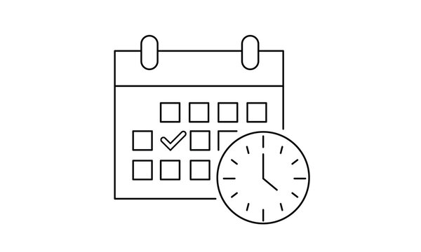 Time management and project scheduling concept with calendar and clock icon for deadline planning. Editable stroke, Vector illustration, Line art Icon, Symbols.