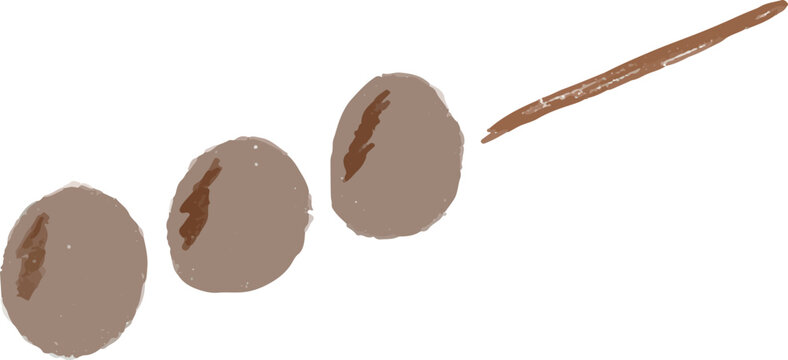 bakso bakar, grilled indonesian meatball street food illustration drawing skewer for menu or children book