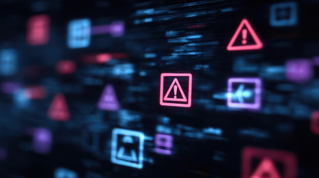 Early threat detection warning signal alert icon cyber risk digital warning data security network threat abstract background glowing icon neon symbol
