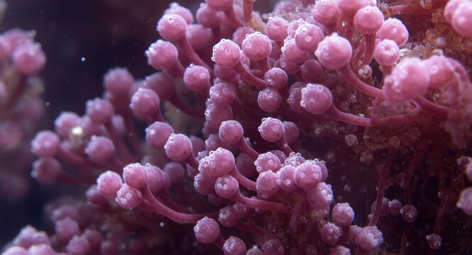 Zoomed view of marine microalgae bloom from diatom group at 400x magnification with copyspace