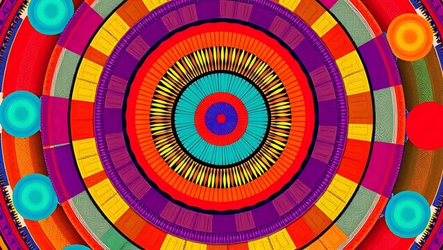 transmutation. Vibrant circular patterns representing drumbeat rhythms in an abstract composition. event programs, museum guides, designed for cultural heritage projects and event programs.