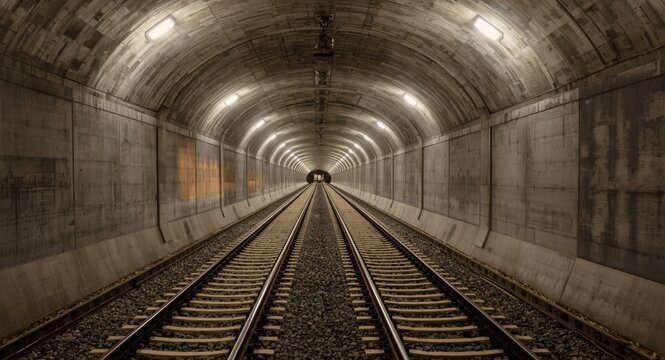 Updated excavation tunnel with dual rail tracks and emergency exits