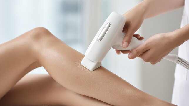 Professional laser hair removal treatment on leg for smooth skin