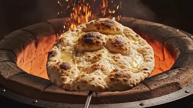 Traditional Indian Tandoor Oven Baking Fresh Flatbread Over Fire