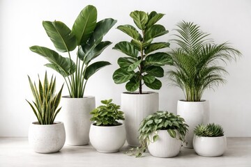Obraz premium Ceramic potted plants arranged for architectural visualization with white background